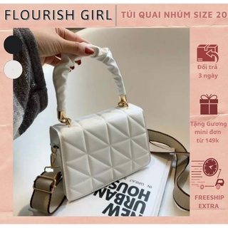 Túi xách nữ quai nhún Hàn quốc, túi quai xách đeo chéo da lì thời trang cao cấp có dây đeo chéo bản to size 20