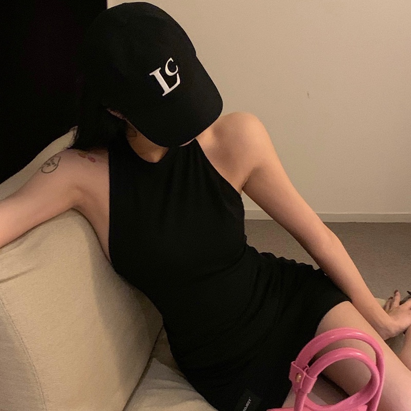 Đầm Ngắn Không Tay Cổ Tròn Hở Lưng Màu Sắc Trơn Thời Trang Mùa Hè Dành Cho Nữ