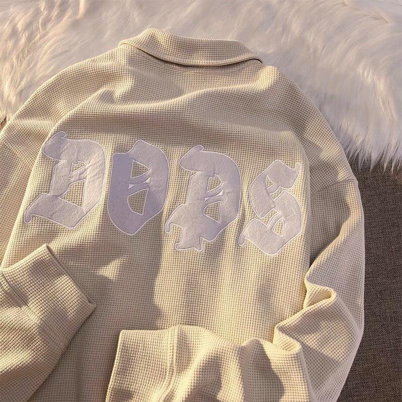 Áo polo bo tàu thêu Ddos [FREESHIP] Nỉ form rộng tay dài kiểu dáng vintage cổ bẻ khóa zip cá tính hàn quốc peonyb ulzzan