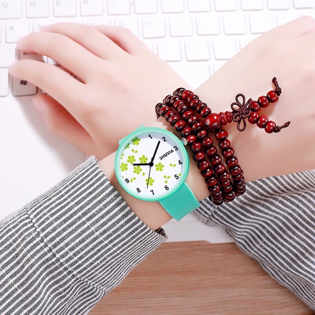 Đồng hồ nữ Shuxia dây silicon cao cấp mặt hoa xanh mẫu mới hot | BigBuy360 - bigbuy360.vn