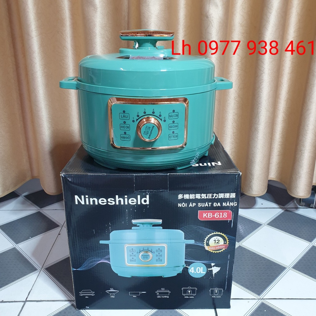 Nồi hầm đa năng thông minh Nineshield KB618 dung tích 4L, Nồi áp suất điện cao cấp chính hãng BH 12 tháng