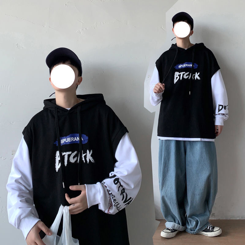 Áo Hoodie Nam Men Loose Korean Long-sleeved T-shirt Student Fake Two Coats Ins | BigBuy360 - bigbuy360.vn