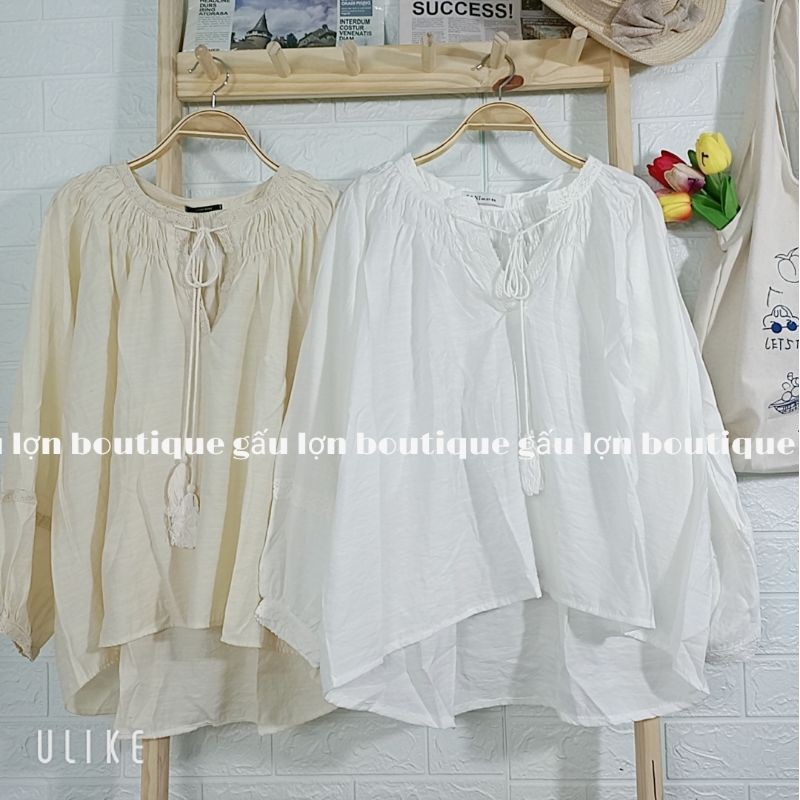 áo babydoll đũi cổ tròn buộc dây chuông vintage ảnh thật