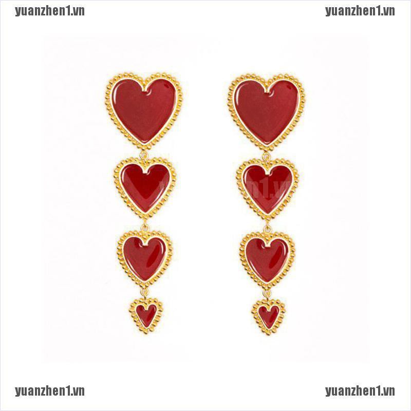 【YUANZHEN1】Women Four Love Heart Dangle Earrings Stud Ear Statement Jewelry Gi