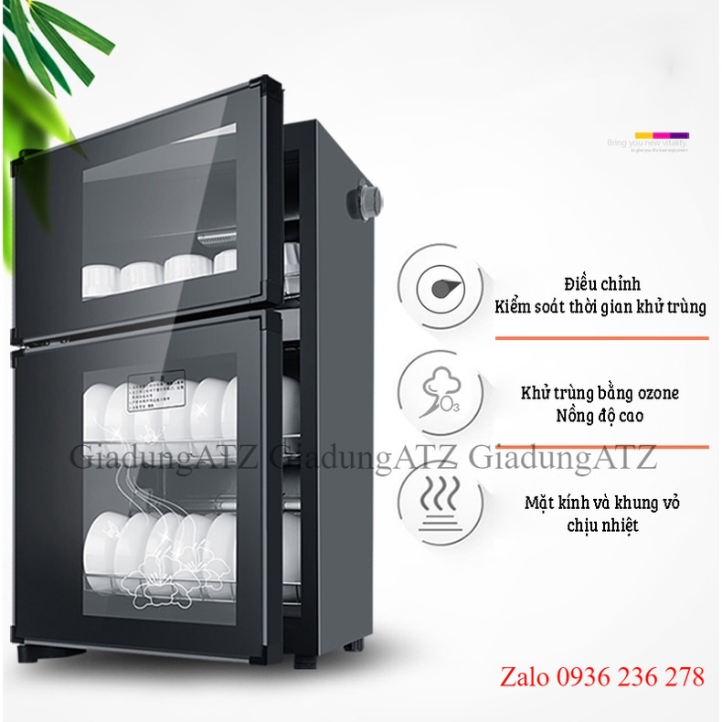 Máy sấy bát đũa 2 tầng khử khuẩn bằng ozon khử trùng hồng ngoại 98L siêu sạch - Tủ sấy bát