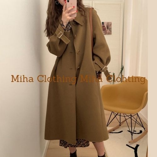 Áo Măng Tô Nữ Dáng Dài Cao Cấp Hàn Quốc Kèm Đai Chất Dày Dặn Quảng Châu, Áo Dạ Dáng Dài Ulzzang Thu Đông 2021
