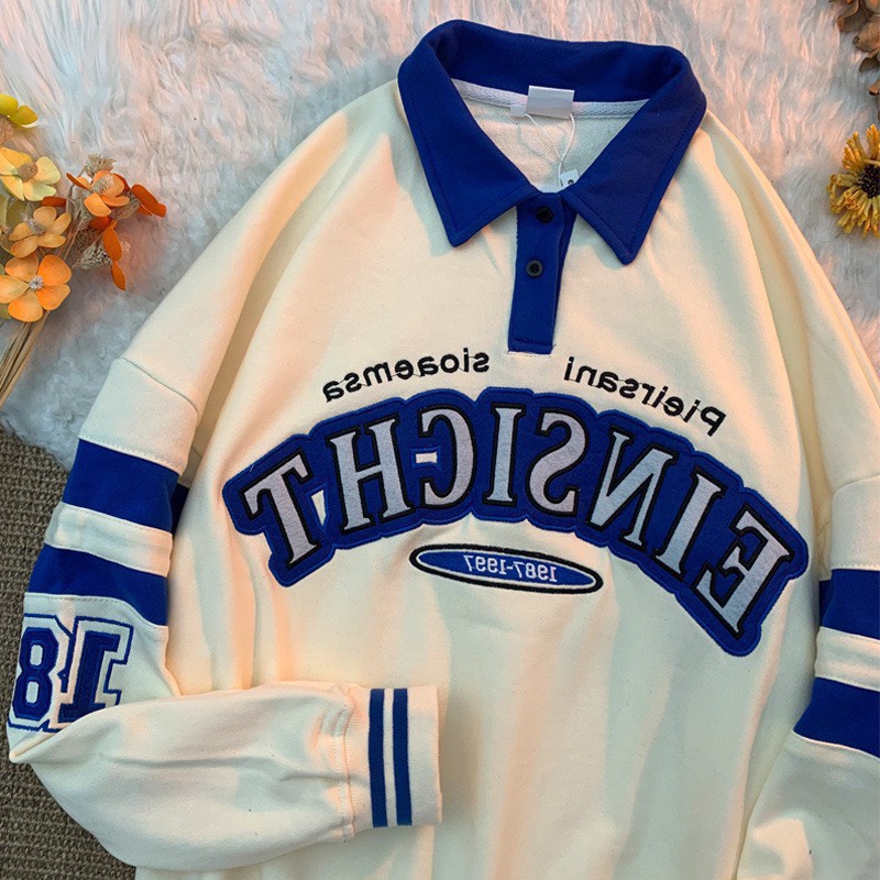 Áo Polo Nỉ Dài Tay Cổ Bẻ Phối Màu Tay Bồng Nam Nữ Vạch Tay Unisex Dáng Rộng