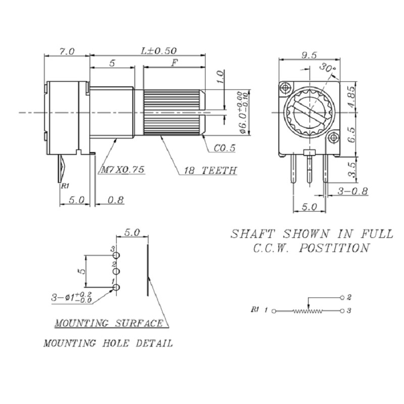 Biến trở Volume đơn RK097N 3 chân 15mm [HTE Quy Nhơn CN2]