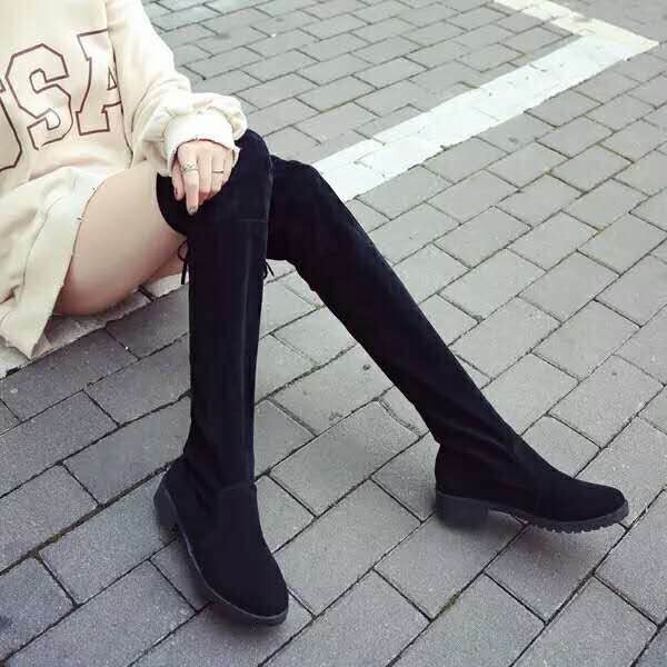Giày bốt cao gót mũi tròn dài tới gối chất liệu da lộn thời trang mùa đông cho nữ