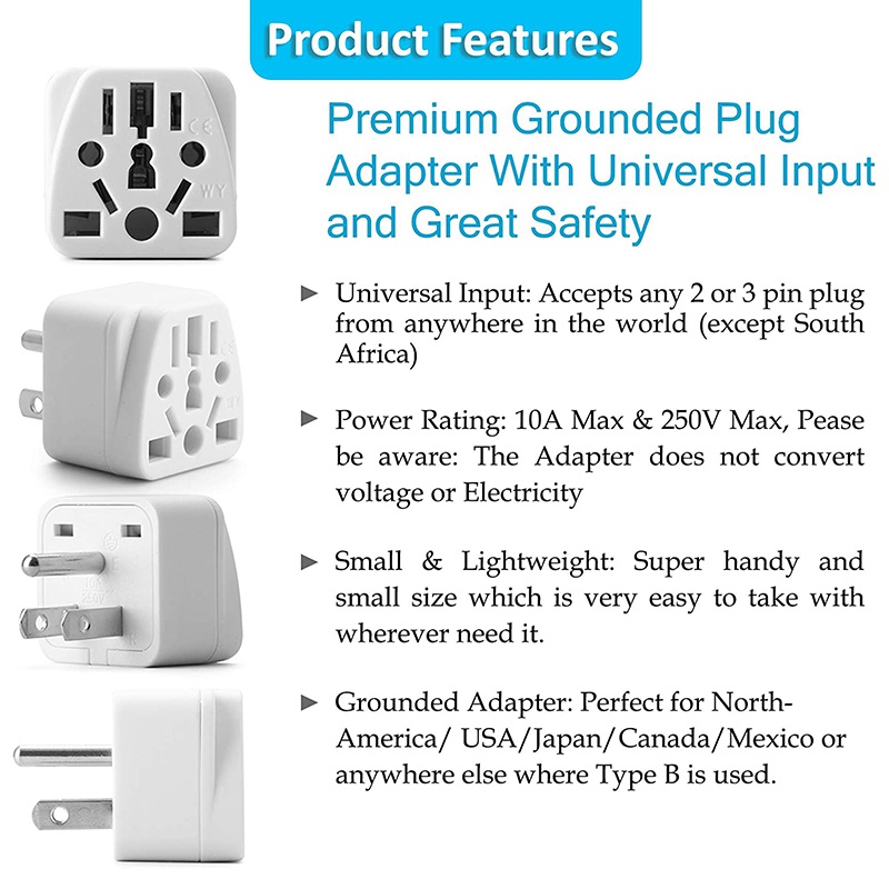 Us travel plug adapter eu/uk/au/in/cn/jp/asia/italy/brazil to usa , 2 prong usa plug, charger converter