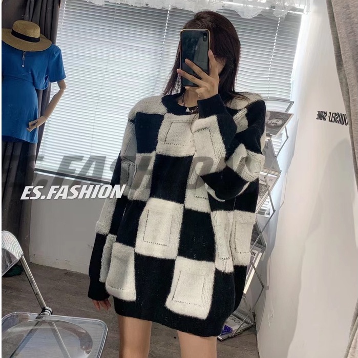 Cocory vn Áo len tay dài phối sọc caro thời trang Hàn Quốc năng động dành cho nữ | BigBuy360 - bigbuy360.vn
