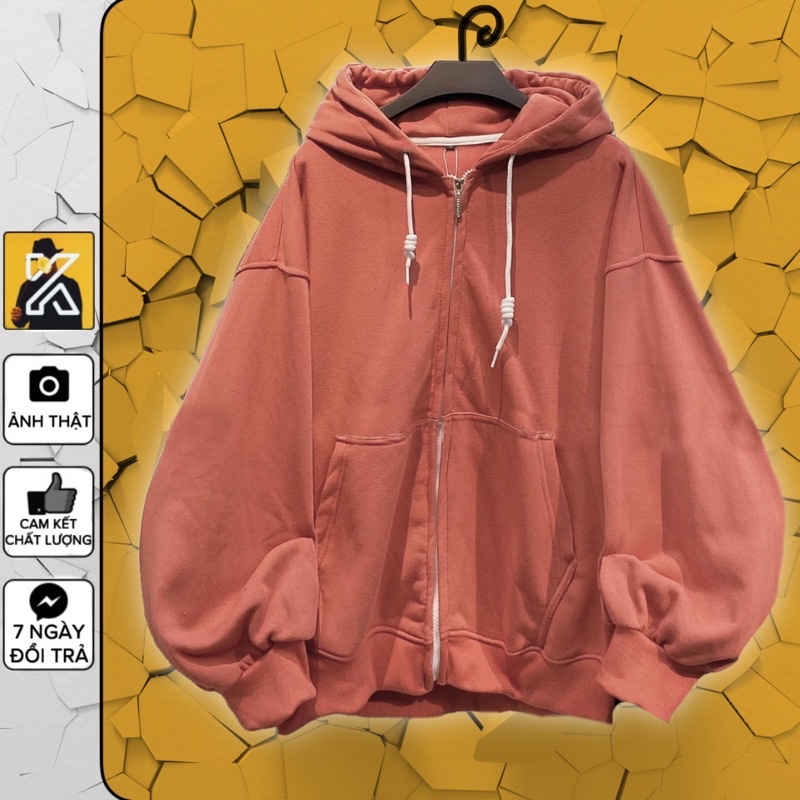 [sẵn] Áo Khoác Dáng Rộng Zip Kéo Màu CAM ĐẤT TỐI [ nam nữ mặc ]