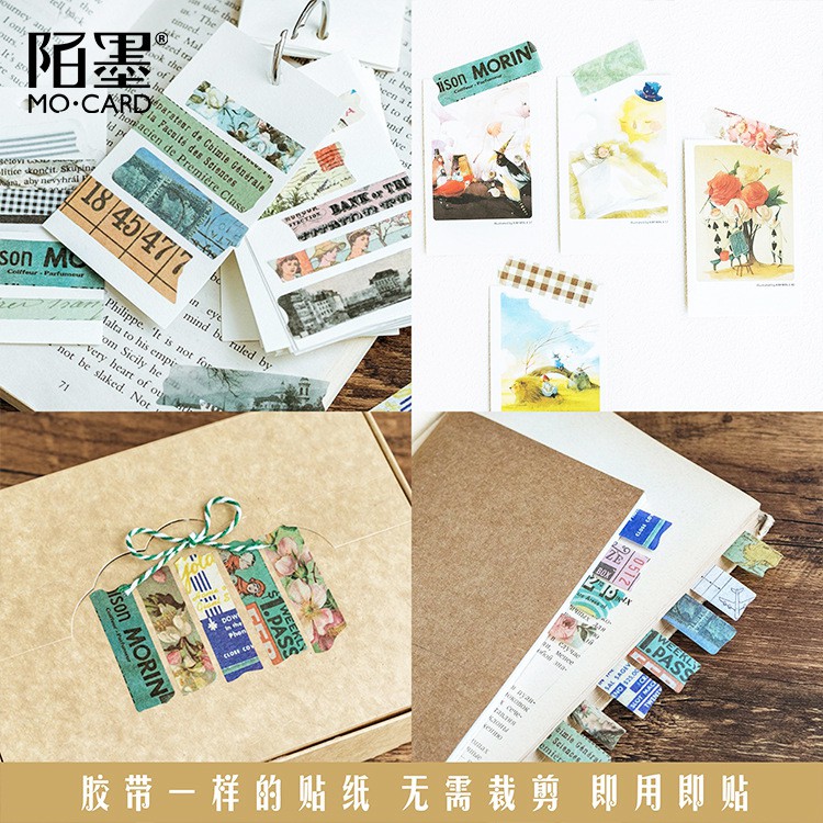 TAPE02 Set băng dính xé tay washi tape 60 miếng trang trí