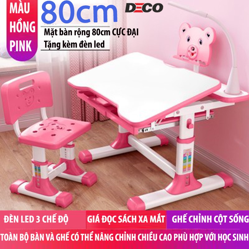 Bộ bàn ghế học sinh chống gù,chống cận thông minh Delux A8,dài 80cm có nâng hạ độ cao [Tặng đèn học + đệm tựa lưng]