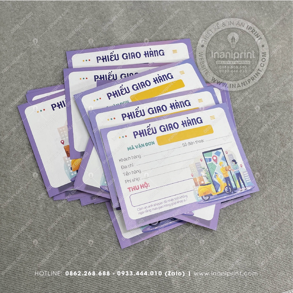 Phiếu Ship Hàng Giá Rẻ Không Keo, Phiếu Giao Hàng, Phiếu Ghi Mã Vận Đơn Giao Hàng Tím - Size : 14.5x10.5cm