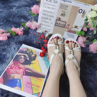 Sandal nữ phối hoa xinh xắn phong cách boho dễ thương đế cao