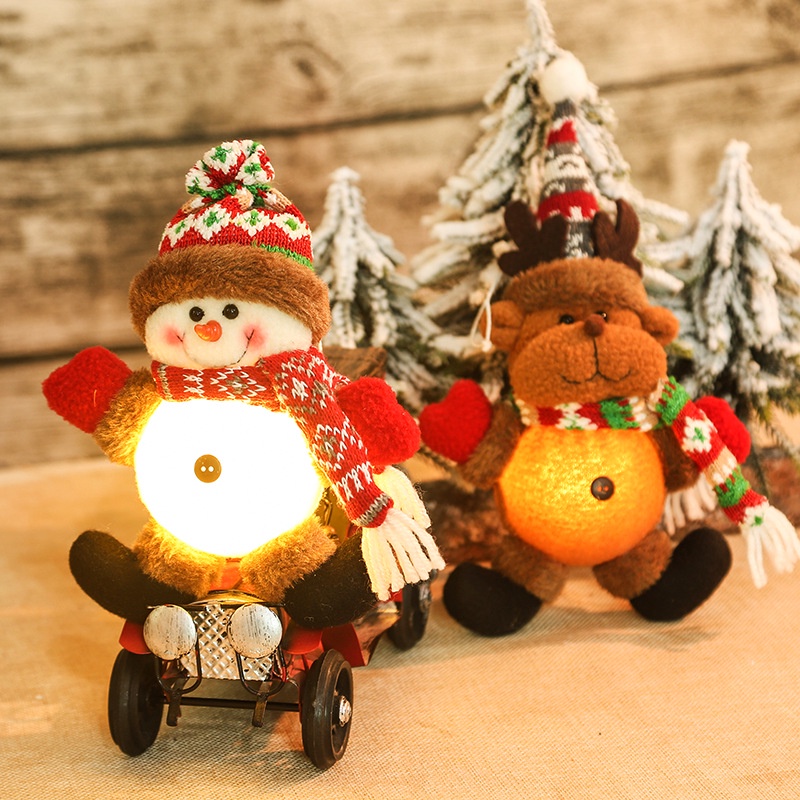 Búp bê hình ông già Noel/người tuyết/tuần lộc có đèn LED phát sáng dễ thương trang trí cây thông Noel