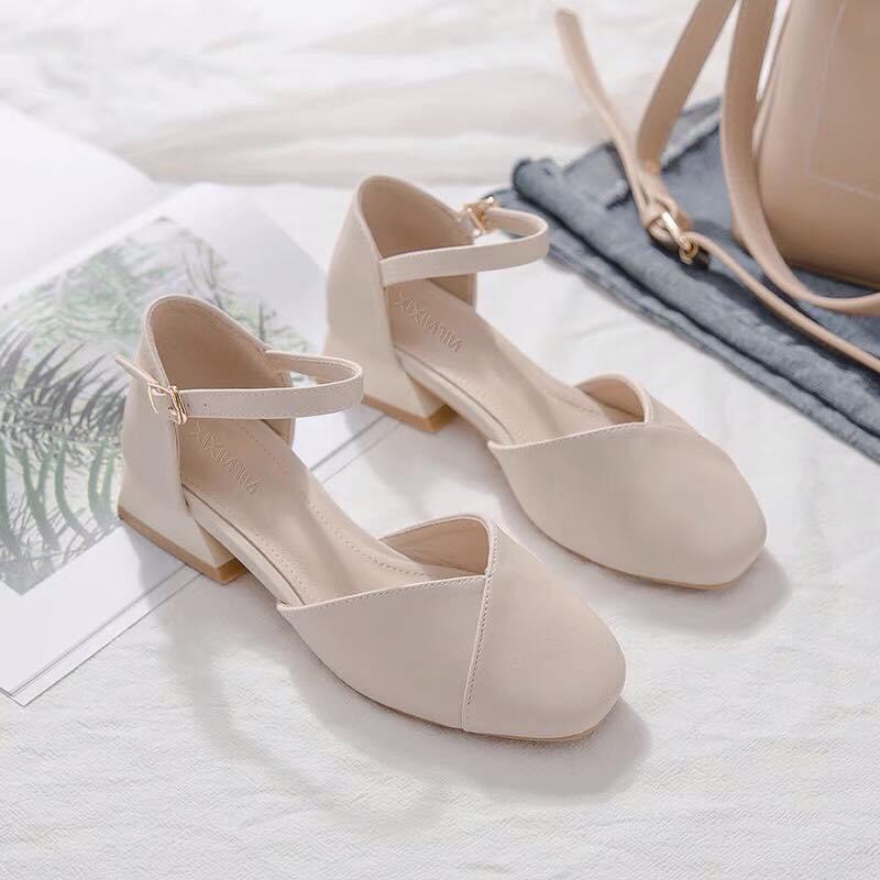 Sandal quai dây bít mũi cao 3p phối với chân váy cực yêu - D07 - giaynugobe