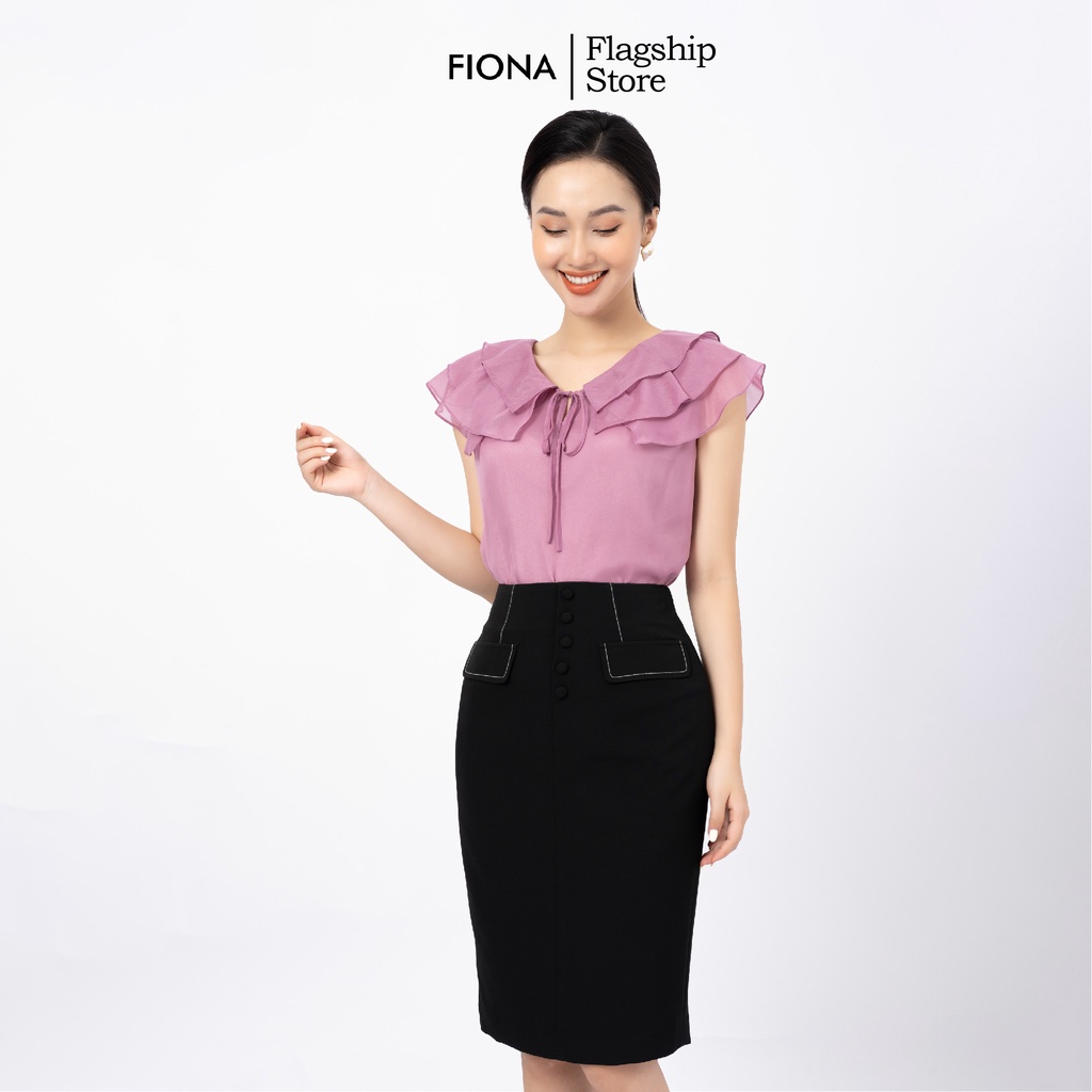 Chân váy dáng ôm công sở FIONA, chân váy cạp cao, diễu chỉ trang trí nắp túi màu đen F251563