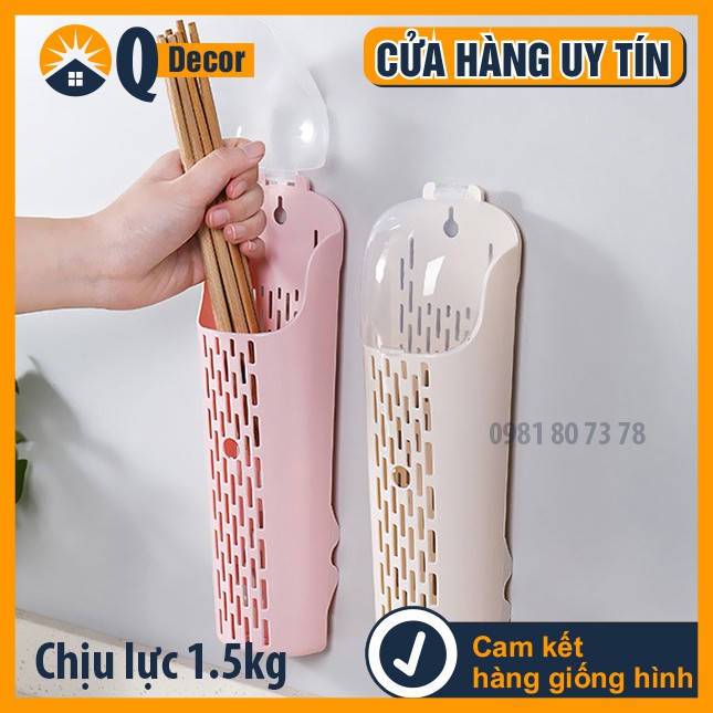 Ống đựng đũa dán tường có nắp, ống cắm đũa nhà bếp tiện lợi