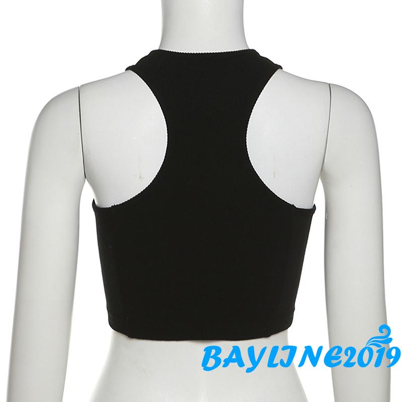 Áo Croptop Không Tay In Chữ Ôm Dáng Thời Trang Mùa Hè Cho Nữ
