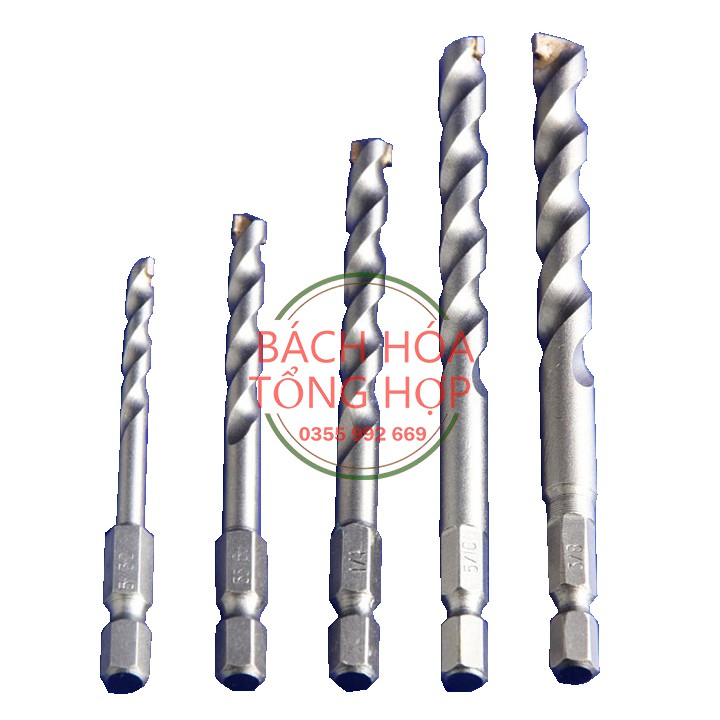 Bộ 5 mũi khoan tường,khoan bê tông chuôi lục giác 6.35mm 4 - 10mm cho máy khoan pin và máy khoan điện đầu kẹp