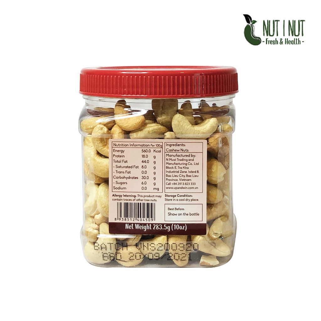 Hạt điều NUT I NUT sấy tự nhiên nguyên hạt hũ 283.5 gram