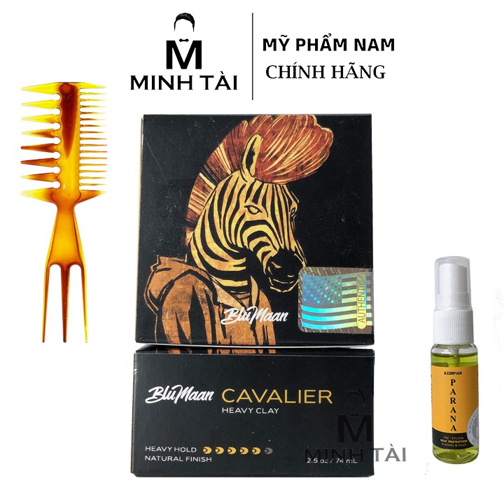 Sáp Vuốt Tóc Nam BLUMAAN Cavalier Heavy Clay (Ngựa Vằn) 74ml + Xịt Dưỡng Tóc AZENMAN Parana 20ml + Lược Chải Tóc Texture