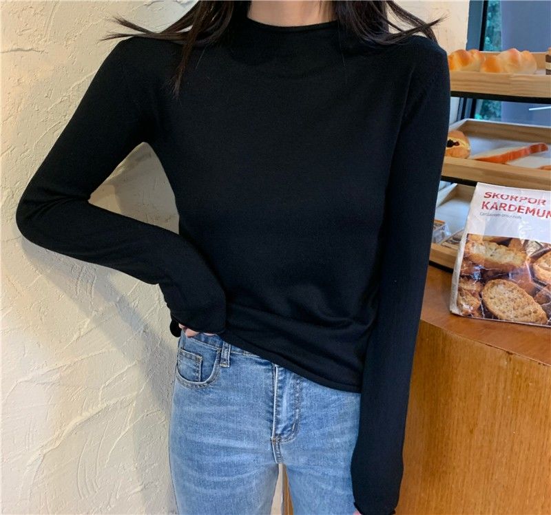 Áo Giữ Nhiệt New Korean Slim Bottoming Long-sleeved Half-high Collar Sweater Women