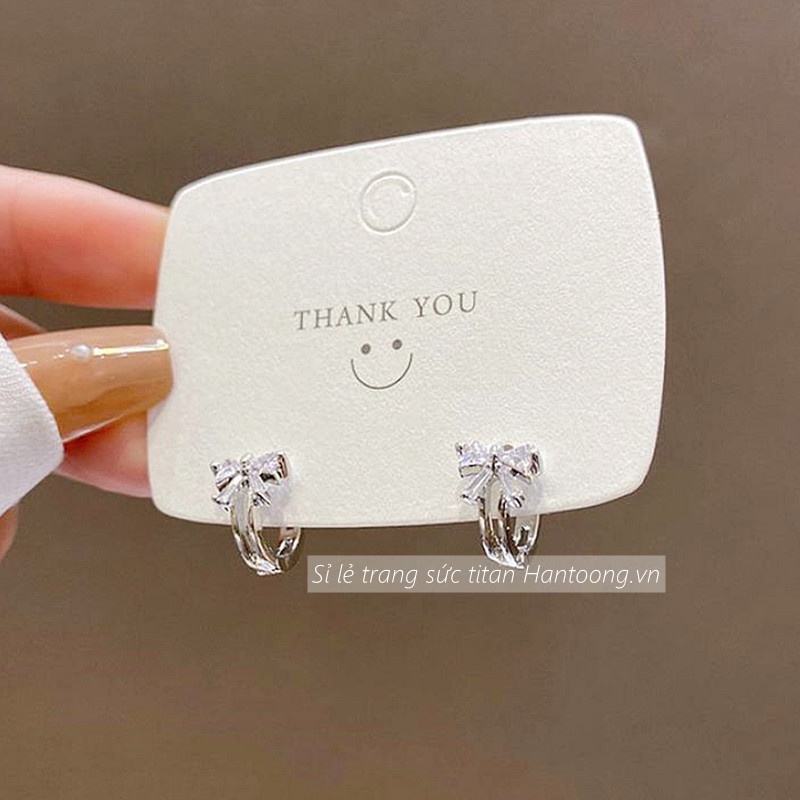 Khuyên tai nữ hình nơ dễ thương thiết kế đá pha lê lấp lánh phong cách ins hàn quốc