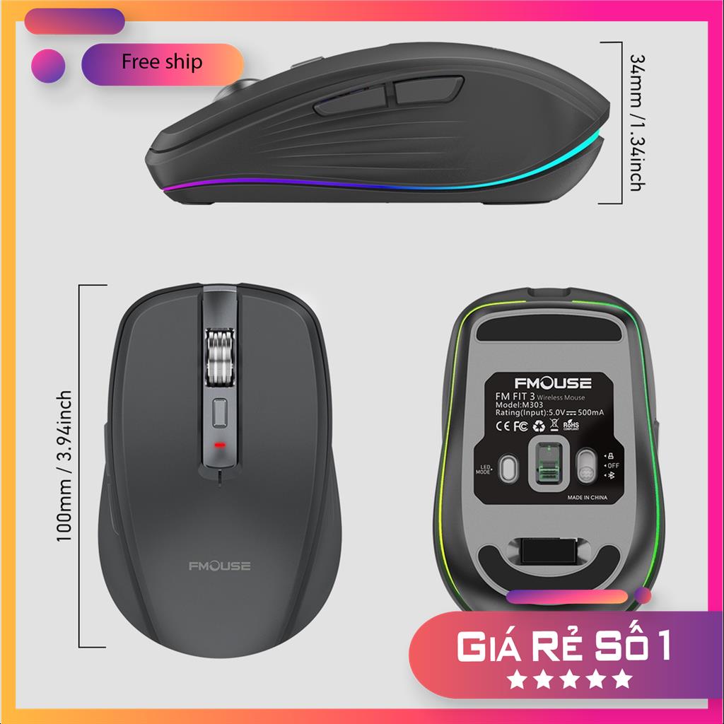 CHUỘT KHÔNG DÂY FMOUSE M303 CHẾ ĐỘ KẾT NỐI KÉP|CHỐNG ỒN|THỜI TRANG MSP98284