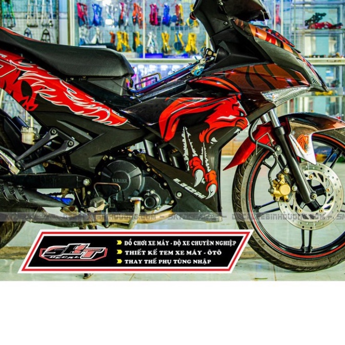 Gía sốc tem trùm xe exciter 150 đen đỏ lion  độ thiết kế team dán phủ decal xe máy giá rẻ đẹp