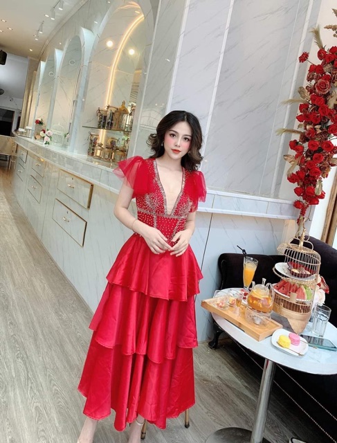 ẢNH VÀ VIDEO THẬT 1000% đầm  xoè tầng kết pha lê