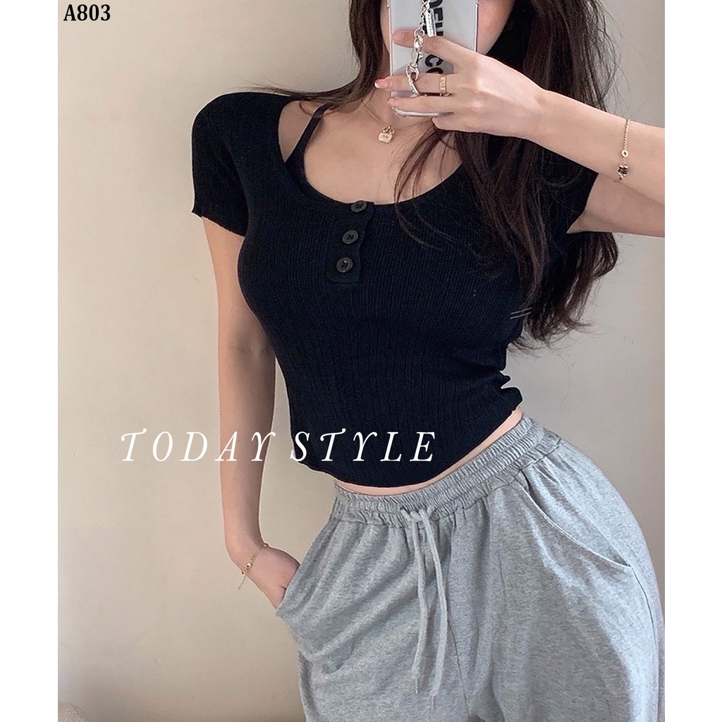 Áo croptop cổ tròn sang chảnh Today Style vải mềm mịn A803