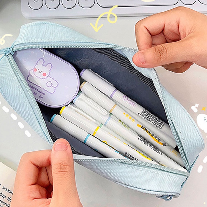 Túi Đựng Bút Hai Lớp Bằng Vải Oxford Họa Tiết Hoạt Hình Nhật Bản Có Khóa Kéo Cho Học Sinh Ốp