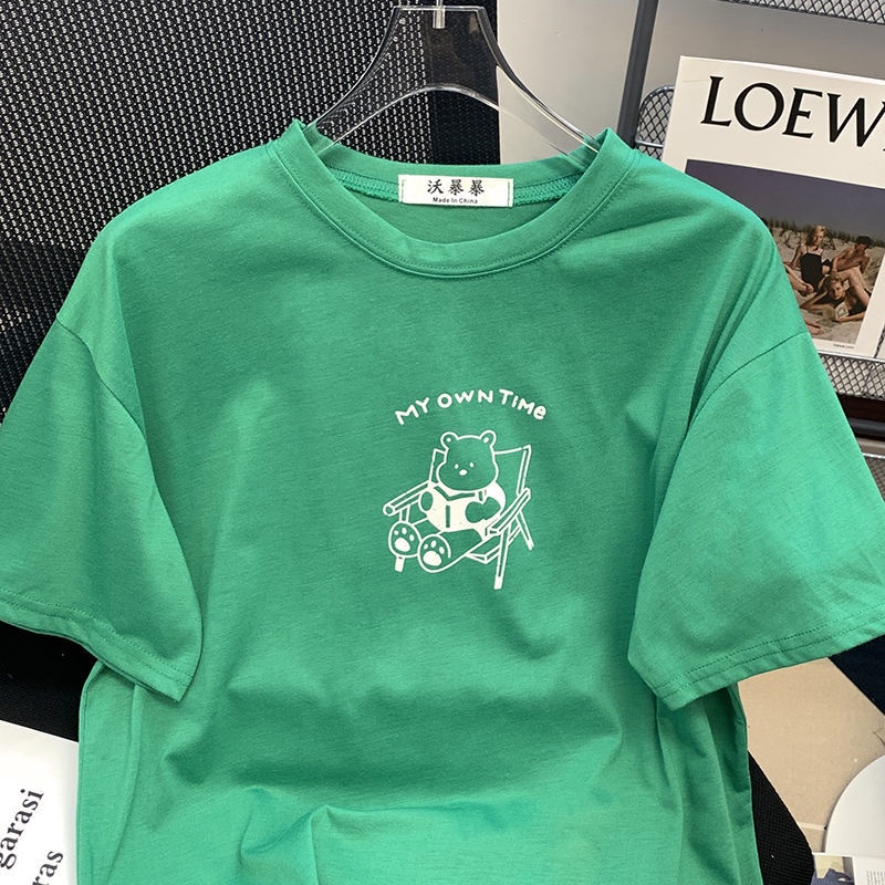 Áo Thun Tay Ngắn Dáng Rộng In Hình Gấu Phong Cách Hàn Quốc Thời Trang Mùa Hè Mới Cho Nữ