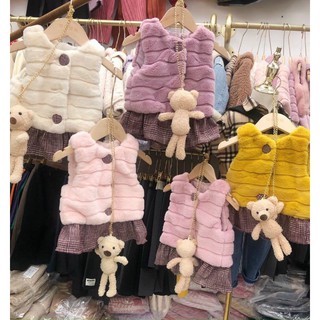 áo Gile lông Tặng KÈM GẤU dễ thương size 7-16kg