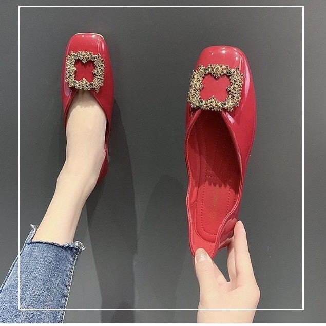 Giày⚡️ bệt⚡️nữ ⚡️giày búp bê mũi tròn da bóng mặt đá đế cao su dẻo hàng quảng châu | BigBuy360 - bigbuy360.vn