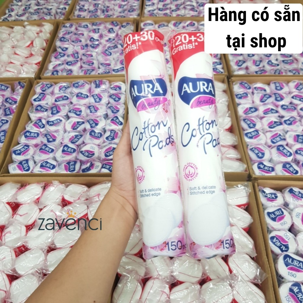 Bông Tẩy Trang AURA BEAUTY Tẩy Trang 100% Cotton Tự Nhiên Làm Sạch Bụi Bẩn Trên Da (150 Miếng)