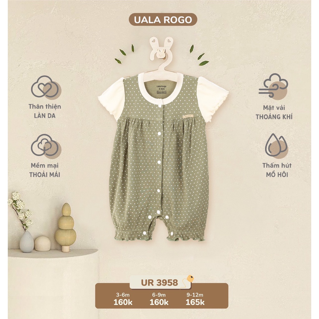 Bộ body cho bé gái Uala Rogo cộc tay, size 3 tháng đến 12 tháng