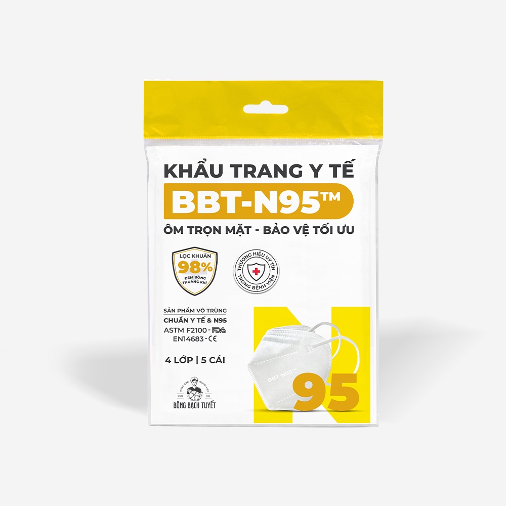 [Hàng tặng không bán V2] Combo 2 gói khẩu trang Bông Bạch Tuyết N95 Trắng (5cái/gói)