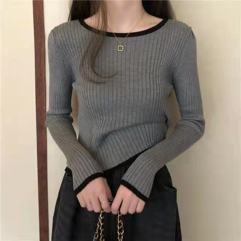 Áo dệt kim SUXI tay dài dáng ôm phong cách Hàn Quốc mới cho nữ