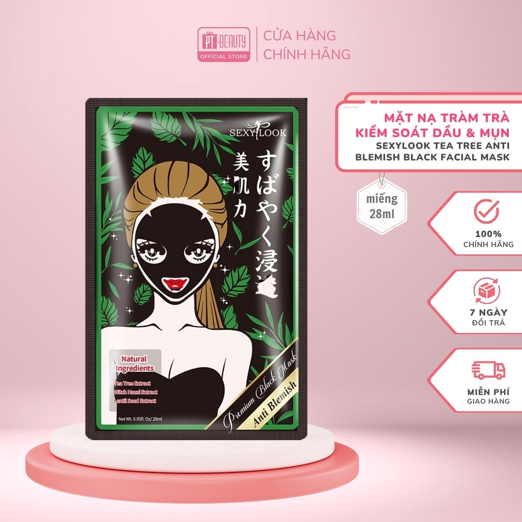 Lẻ 1 miếng Mặt nạ tràm trà SEXYLOOK Premium Black Mask Anti Blemish kiểm soát dầu và mụn 28ml