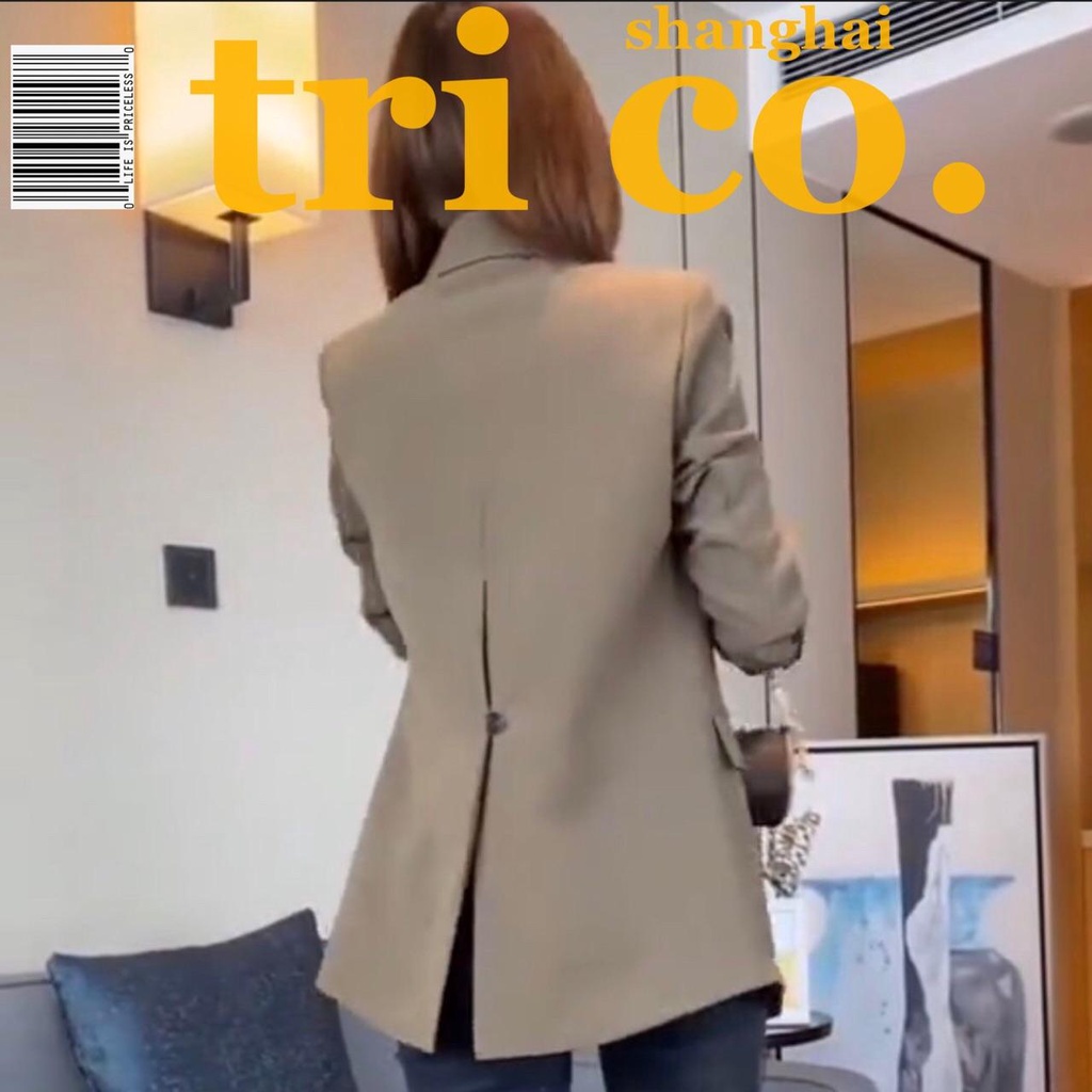 Áo Khoác Blazer Dáng Ôm Thiết Kế Xẻ Lưng Phong Cách Anh Quốc Thời Trang Xuân Thu Cho Nữ