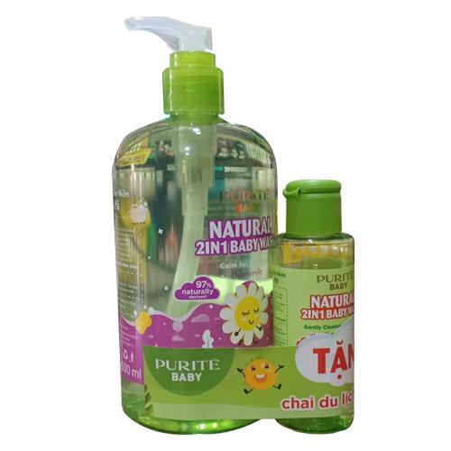 Sữa tắm gội Purite Baby Natural 2in1 Chamomile - Cúc La Mã 500ml - tặng chai nhỏ Purite Baby