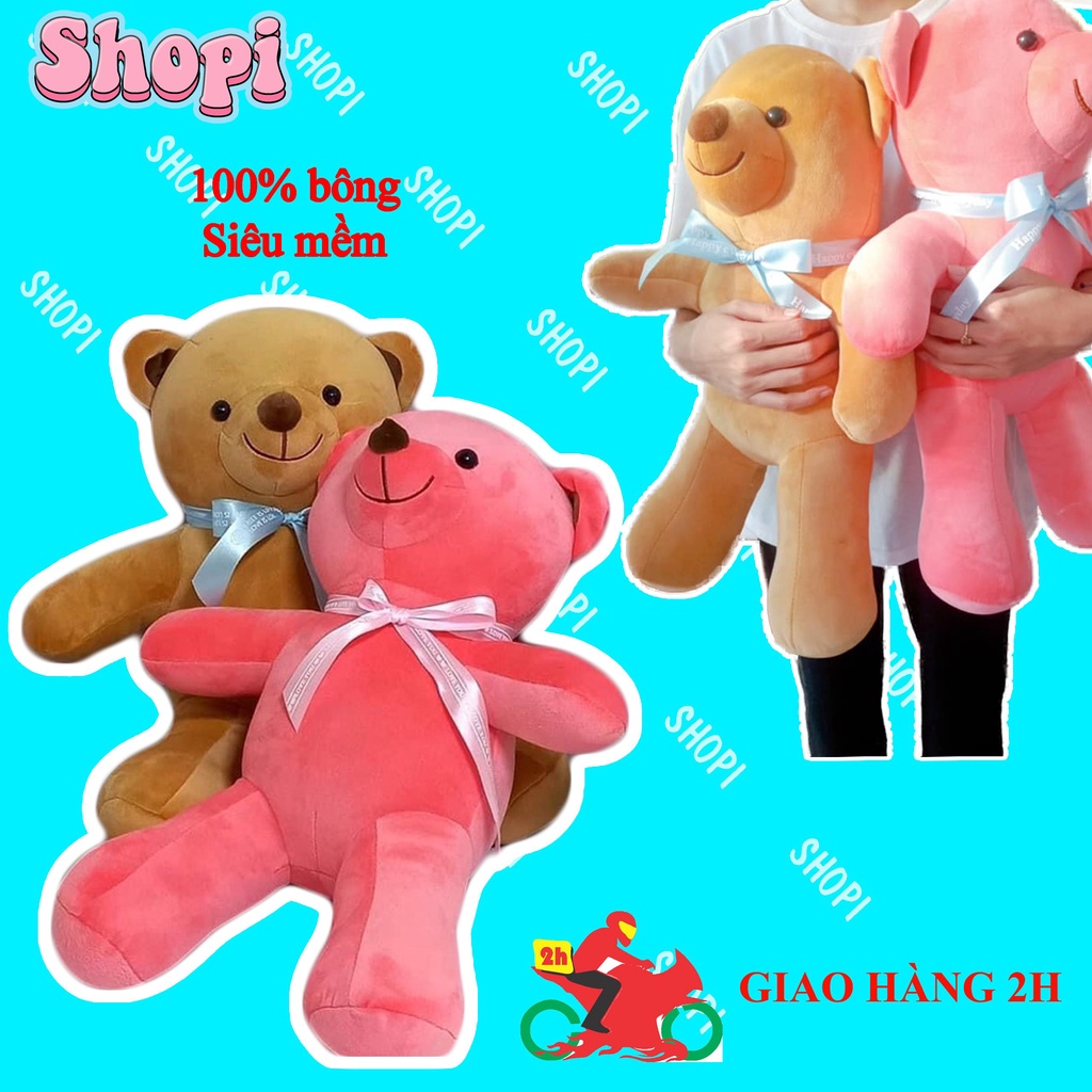 Gấu bông teddy đeo nơ xinh xắn to dài 55cm - Gấu Teddy hồng và xám