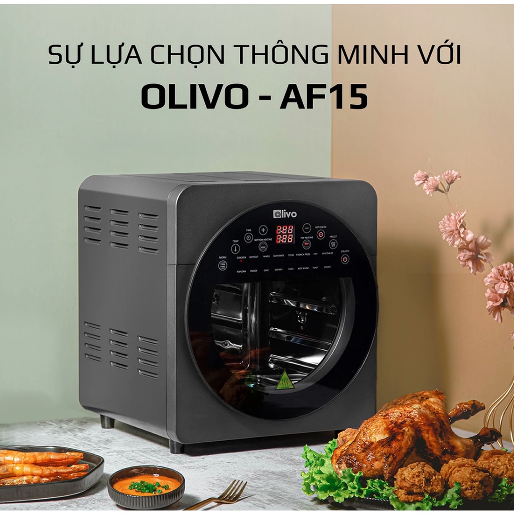 [Mã ELHAMS5 giảm 6% đơn 300K] Nồi Chiên Không Dầu OLIVO AF15 - Dung Tích 15L