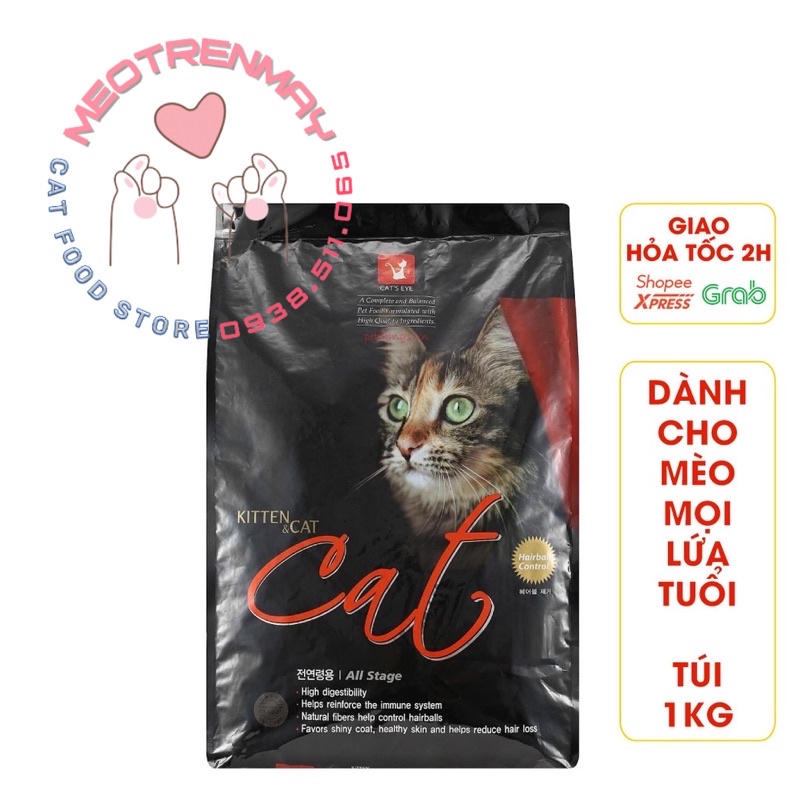 Thức ăn hạt khô CATEYE CAT’S EYE tiêu búi lông cho mèo - túi 1kg