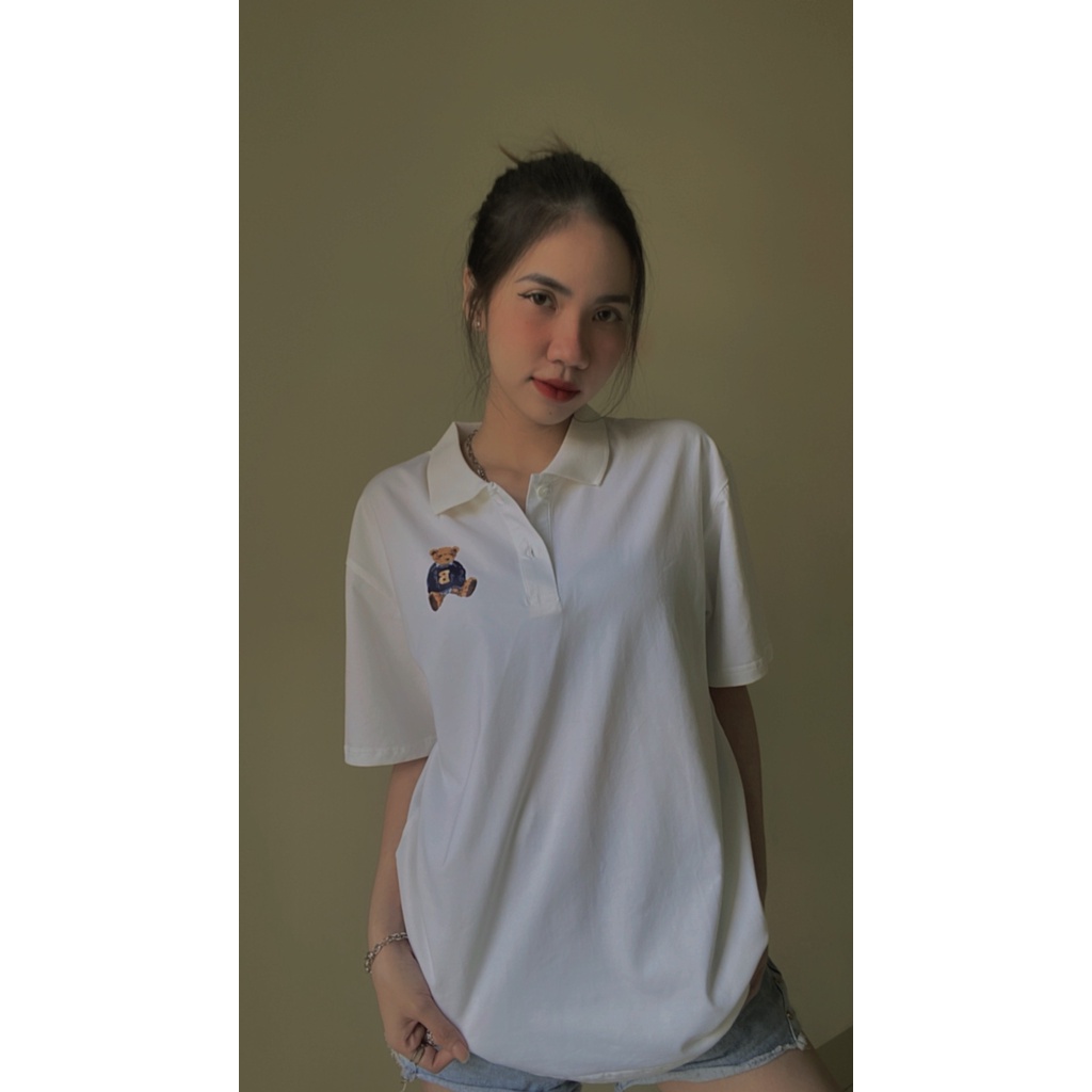 Áo polo nữ form rộng, áo thun polo nữ có cổ đẹp chất cotton form unisex PL006 Miucho in hoạ tiết