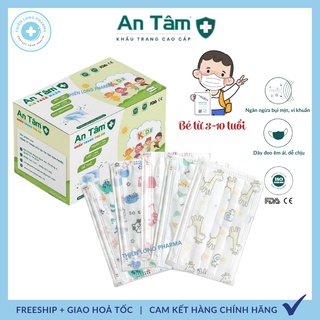 Khẩu trang y tế trẻ em An Tâm 3 lớp kháng khuẩn  Hộp 50 cái hoạ tiết dễ